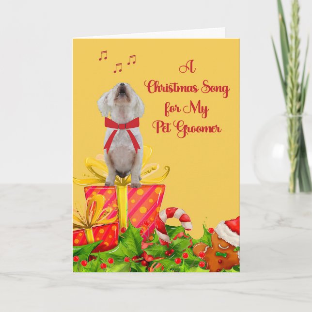 Christmas Card for Pet Groomer with White Dog (Front)
