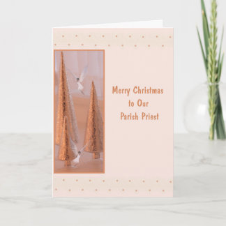 Christmas Card for Priest with Angels & Gold Trees