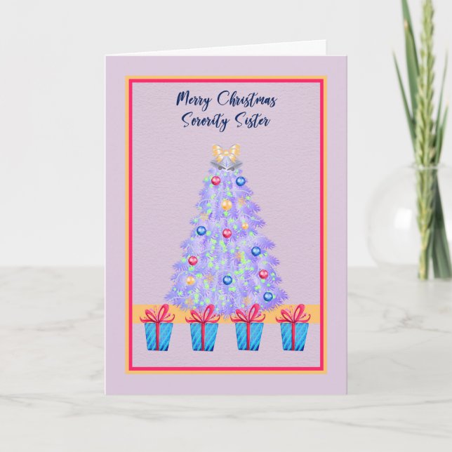 Christmas Card for Sorority Sister Pink with Tree (Front)