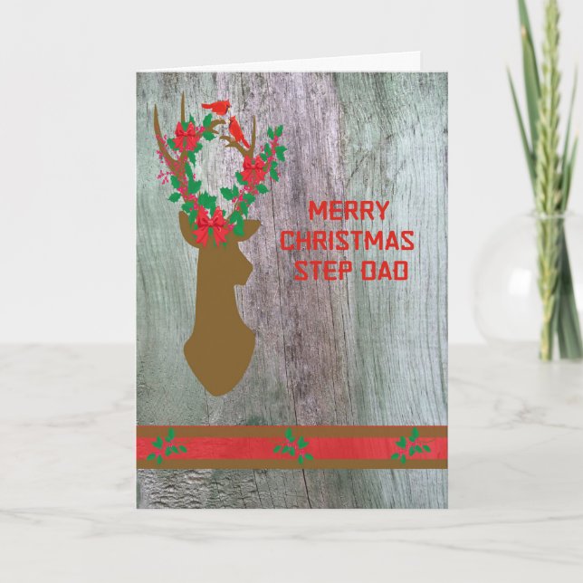 Christmas Card for Step Dad with Rustic Antlers (Front)