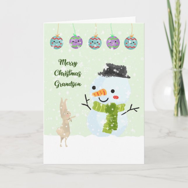 Christmas Card for Young Grandson Snowman (Front)
