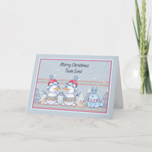 Christmas Card for Young Twin Sons with Snowmen