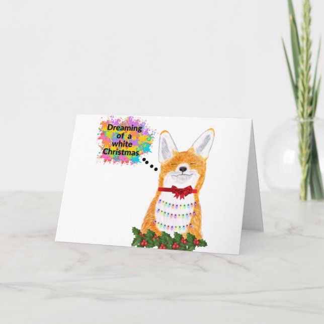 Christmas Card Fox dreaming of a white Christmas  (Front)