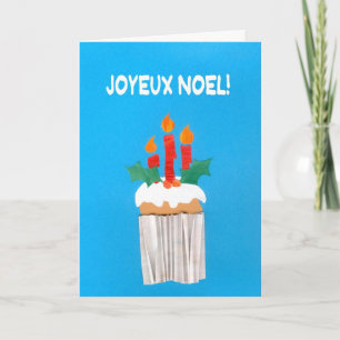 Christmas Card, French, Cupcake with Candles Holiday Card