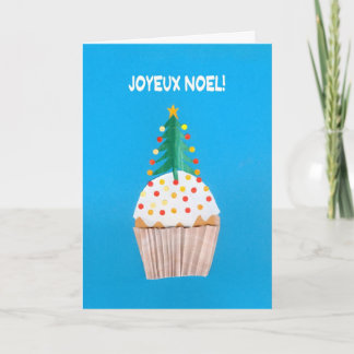 Christmas Card, French Cupcake with Christmas Tree Holiday Card