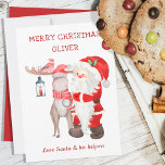 Christmas Card From Santa & Helpers Editable Kids<br><div class="desc">Christmas Card from Santa - personalized with your child's name. All of the wording is editable and currently reads "merry christmas [name] .. love Santa and his helpers". The watercolor design features santa,  a reindeer and cardinal.</div>
