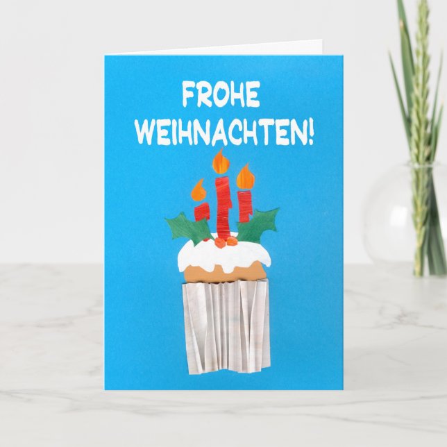 Christmas Card, German, Cupcake with Candles Holiday Card (Front)