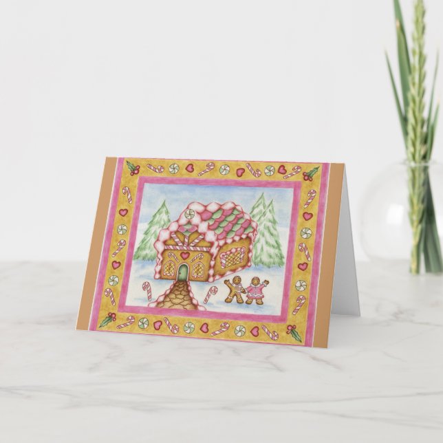 Christmas Card Gingerbread House Pink (Front)