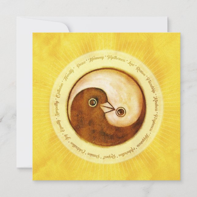 Christmas card gold YinYang doves Peace & Harmony (Front)