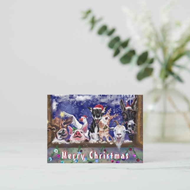 Christmas Card Happy Farm Animal Party - Fun (Standing Front)
