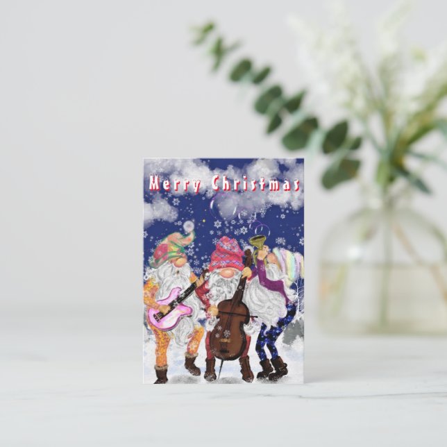 Christmas Card Happy Gnomes Music Band (Standing Front)