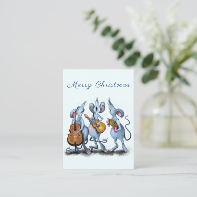 Christmas Card Happy Musical Mouse Band Fun (Standing Front)