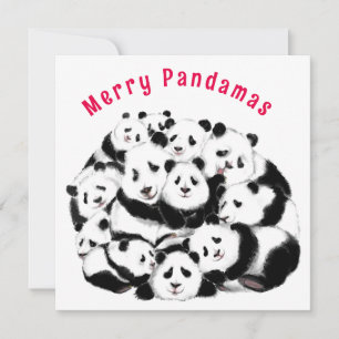 Christmas Card Happy Pandas Family - Painting