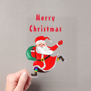 Christmas Card Happy Santa with Gifts Acrylic Invitations