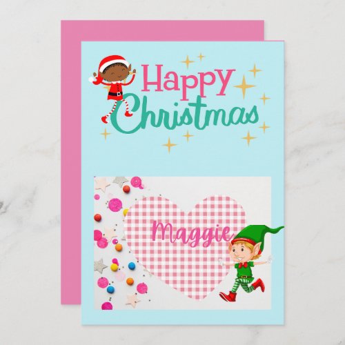 Christmas card  hearts and name  pretty 