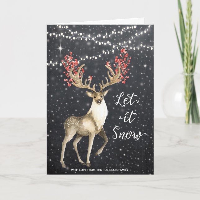 Christmas card holiday winter deer snow lights (Front)