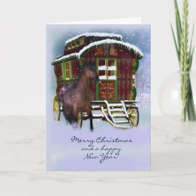 Christmas Card - Horse And Old Caravan (Front)