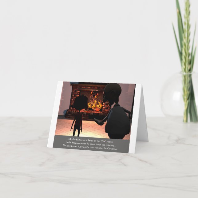Christmas Card: Hot Fire Cool Skeleton Dead Santa  Holiday Card (Front)