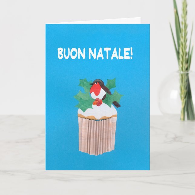 Christmas Card, Italian, Cupcake with Robin Holiday Card (Front)