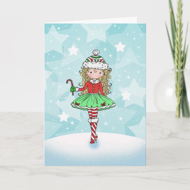 Christmas Card Little Girl with Candycane (Front)