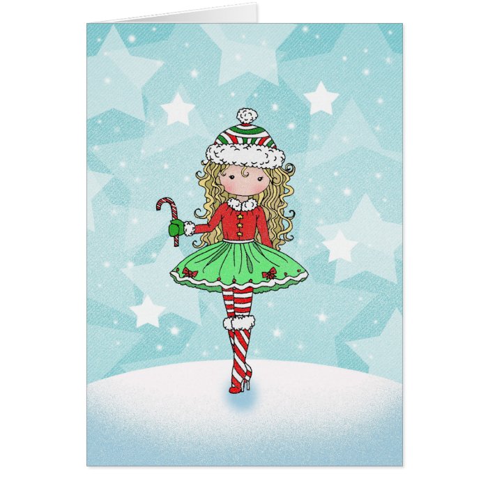Christmas Card Little Girl with Candycane  Zazzle