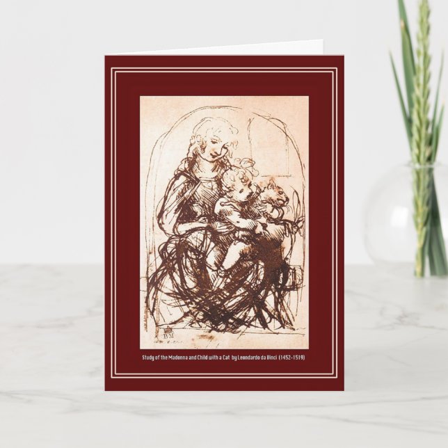 Christmas Card: Madonna & Christ Child holding Cat Holiday Card (Front)