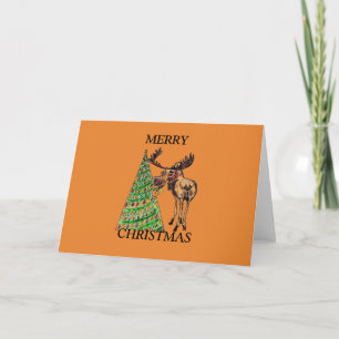 CHRISTMAS CARD - MOOSE EATING CHRISTMAS TREE