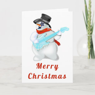 Christmas Card Musical Snowman with Guitar