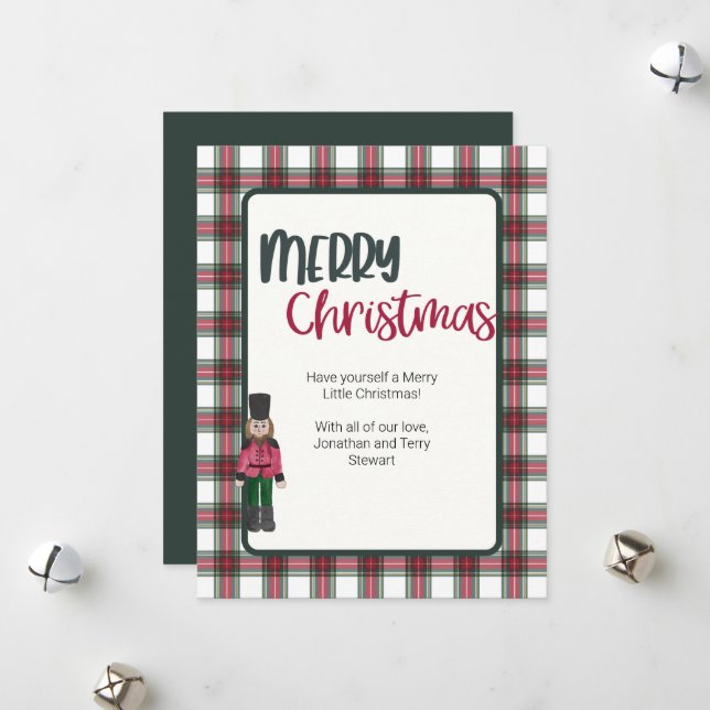 Christmas Card Nutcracker on Red & Green Plaid (Front/Back In Situ)