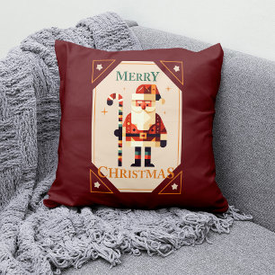 Christmas Card of Santa Claus With Candy Cane Throw Pillow