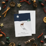 Christmas Card Peaceful Night Moon Stars Deer Navy<br><div class="desc">Share the mood of a silent white Christmas night with your friends and family with this hand drawn 5"x7" card with a reindeer standing alone in a snow-covered meadow with moonlight casting it's light on a clear starry night.</div>