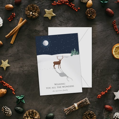 Christmas Card Peaceful Night Moon Stars Deer Navy