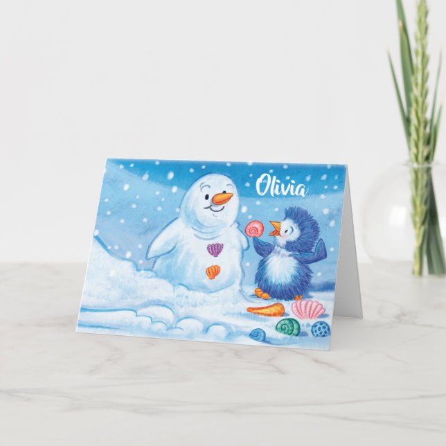 Christmas Card Penguin & Snowman (Front)