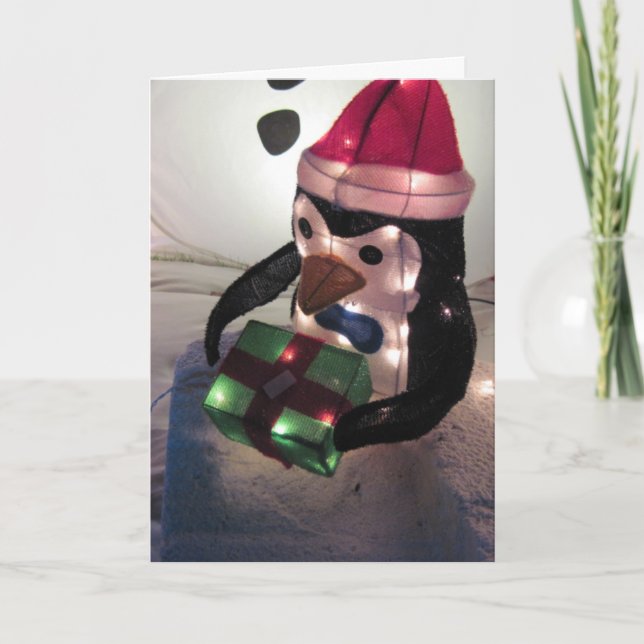 Christmas Card: Penguin  with Present Holiday Card (Front)