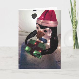 Christmas Card: Penguin with Present Holiday Card