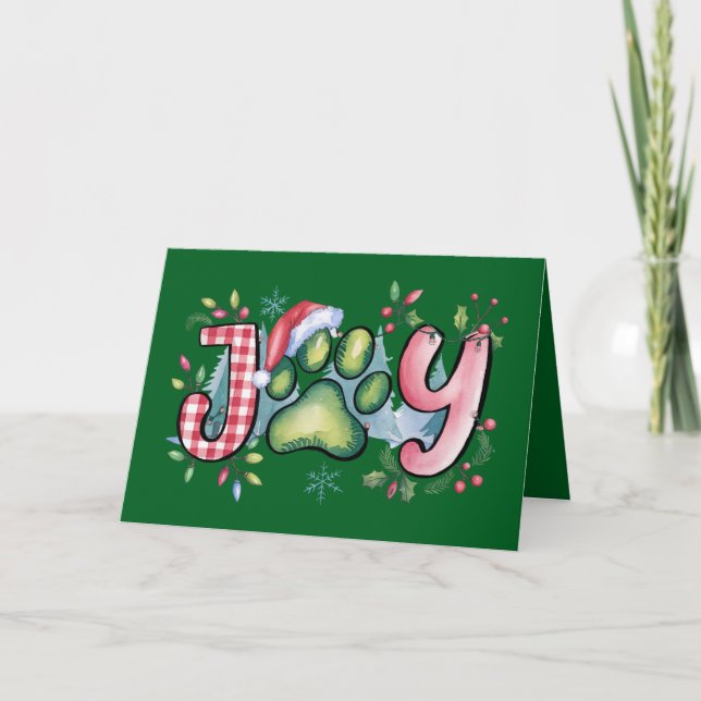 Christmas Card Pet Paw Joy Green (Front)