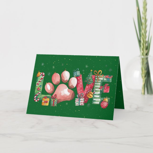 Christmas Card Pet Paw Love Design (Front)