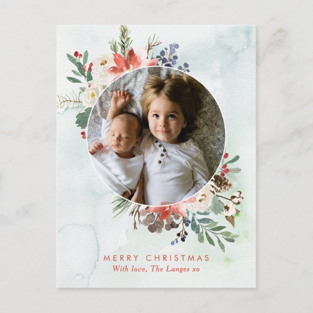 Christmas card postcard Delicate floral wreath (Front)