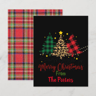 Christmas card, quirky, animal print, black red,  note card