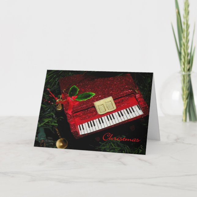 Christmas Card Red Glitter Piano (Front)