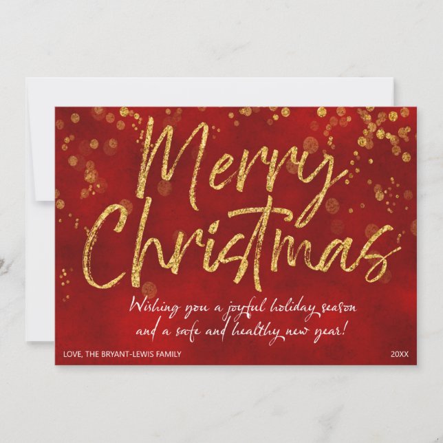 CHRISTMAS CARD | Red Gold Faux Foil Message (Front)