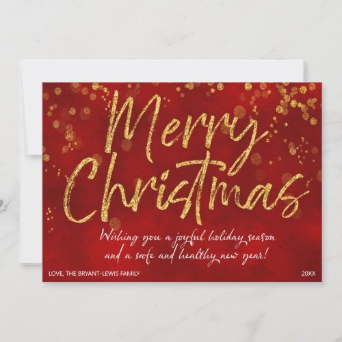 CHRISTMAS CARD  Red Gold Faux Foil Message