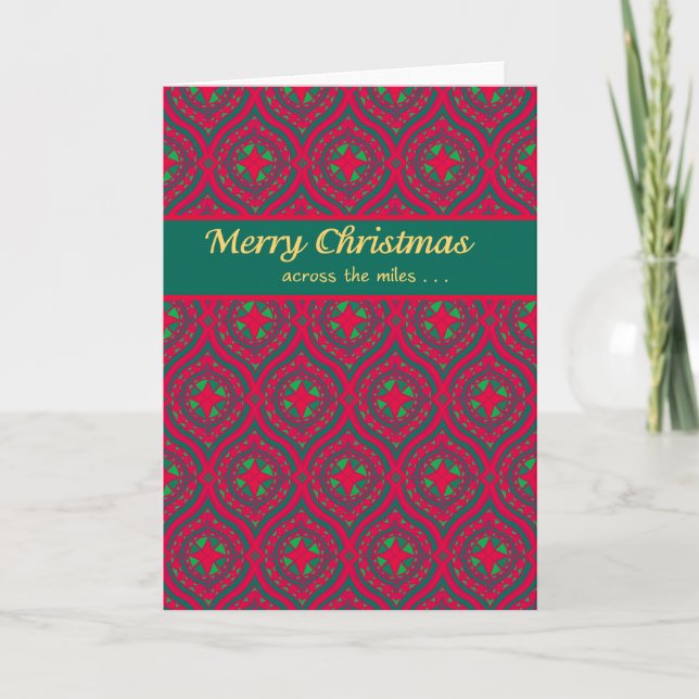 Christmas Card Red, Green Baubles Across the Miles (Front)
