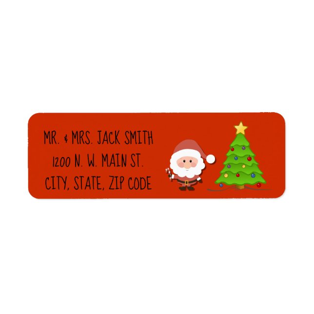Christmas Card Return Address Label Santa & Tree (Front)