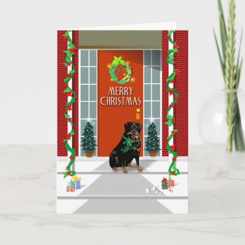 Christmas Card _ Rottweiler Dog on Porch