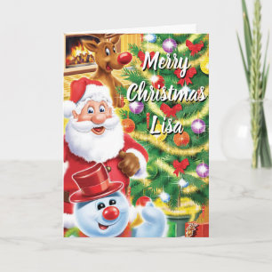 Christmas card Santa and friends characters