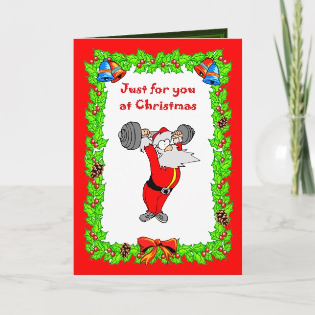 , Christmas card Santa getting fit (Front)