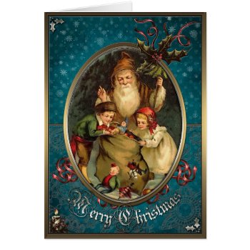 Christmas Card - Santa Gives Children Toys. by VintageStyleStudio at Zazzle