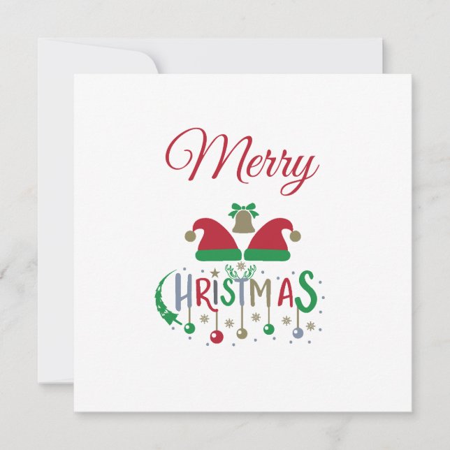 Christmas Card Santa Hats Ornaments Snowflakes (Front)