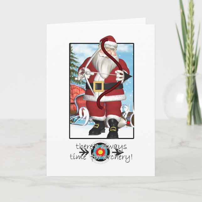 Christmas Card, Santa Playing Archery Holiday Card (Front)